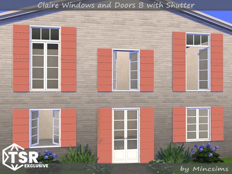 The Sims Resource - Claire Doors and Windows B with Shutter Sims 4 Shutters Cc, Window Shutters, Doors And Windows, Media Wall, Cc Sims, The Sims Resource, Sims Resource, Large Windows, Shutters