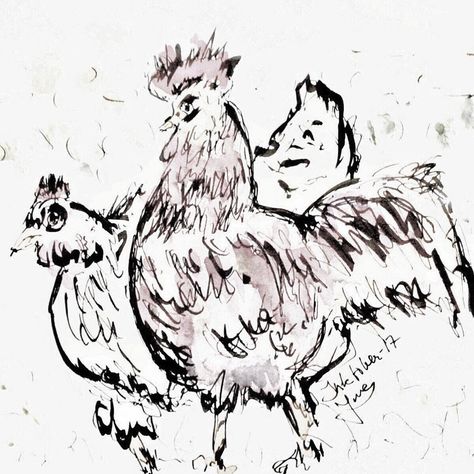 Couple in the Inktober Chicken Farm. Week 1. Quick sketch for #inktober #inktober2017 #ink #sketch_daily #sketchbook #instaarte #chicken #rooster #illustration Farm Week, Rooster Illustration, Laying Hens, Frame Prints, Pressed Paper, Quick Chicken, Rene Magritte, Chicken Farm, Quick Sketch