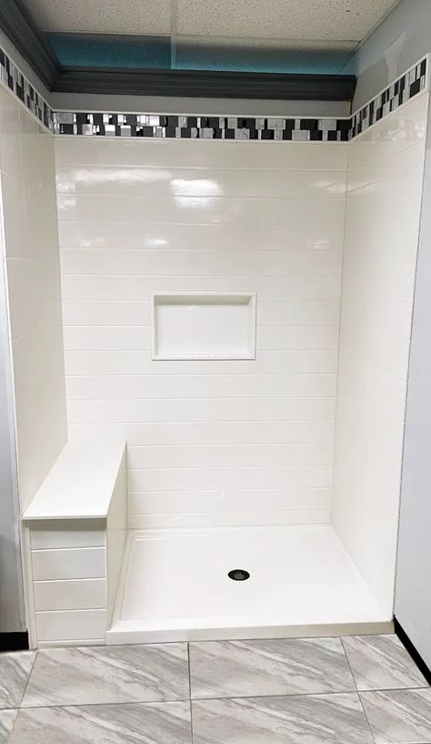 Small Shower Insert Ideas, Walk In Shower Surround, Stand Up Shower Insert Ideas, 48x36 Shower Ideas, Shower Surround Ideas Cheap, Black Shower Insert, Onyx Collection Shower Ideas, Onyx Shower Walls, Fiberglass Shower Insert Ideas