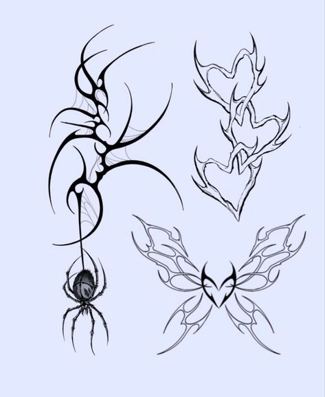 Neotribal Tattoo Design, Neotribal Tattoo, Spider Tattoos, Emo Designs, Emo Tattoos, Grunge Tattoo, Sigil Tattoo, Goth Tattoo, Spooky Tattoos