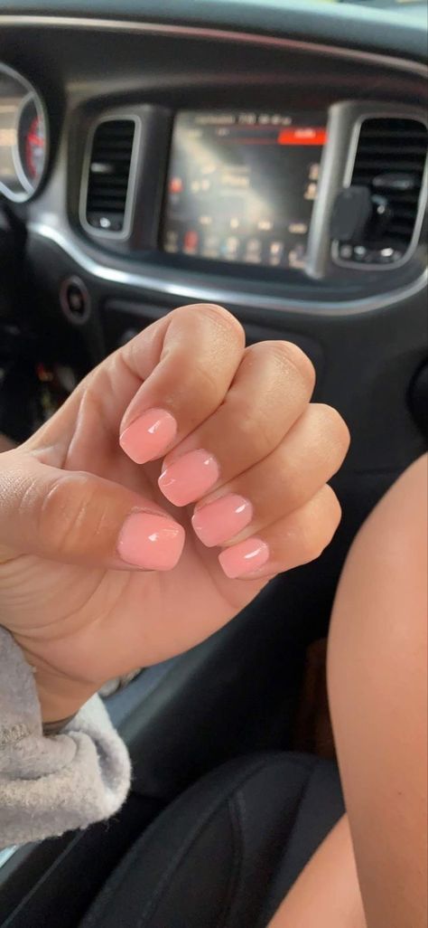 Light Pink Nails By Skin Tone Range, Light Pink Coral Nails, Salmon Pink Nails Acrylic, Sheer Coral Nails, Summer Nails 2023 Light Pink, Shiny Peach Nails, Peach Nail Color Gel, Clear Pink Sns Nails, Light Pink Peach Nails