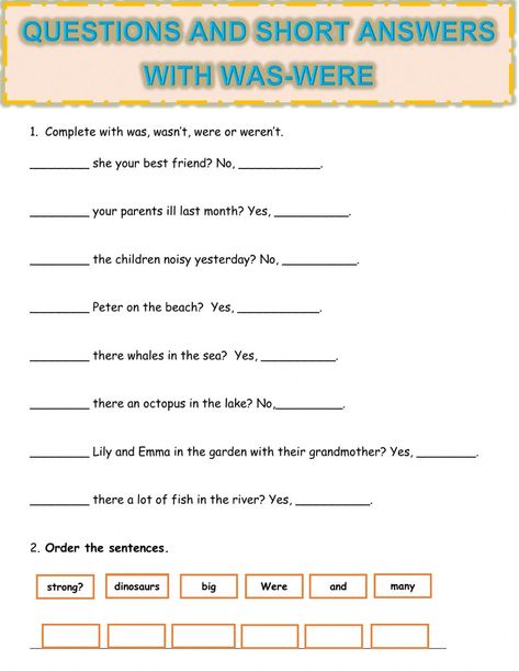 Questions and short answers with was-were worksheet Was Were Questions Worksheet, English Alphabet Pronunciation, Regular And Irregular Verbs, Past Questions, Simple Past Tense, Esl Teaching Resources, English Worksheet, Irregular Verbs, Past Tense