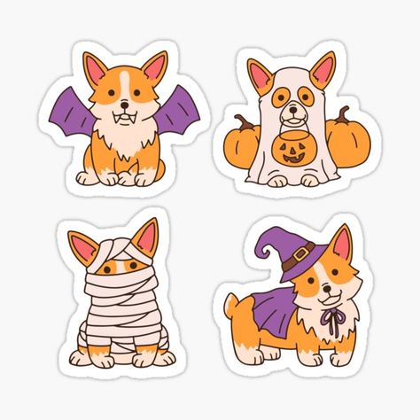 Cute and kawaii Halloween theme elements for a spooky, creepy and scary Halloween celebration. Cool graphic illustration of corgi, dog lover, puppy, Halloween costume, witch, vampire, mummy, pumpkin, ghost, boo, bat and wings. • Millions of unique designs by independent artists. Find your thing. Dog In Costume Drawing, Dog Halloween Decor, Cute Dog Illustration Art, Halloween Dog Tattoo, Halloween Dog Art, Halloween Dog Drawing, Ghost Dog Drawing, Dog In Halloween Costume, Puppy Halloween Costume