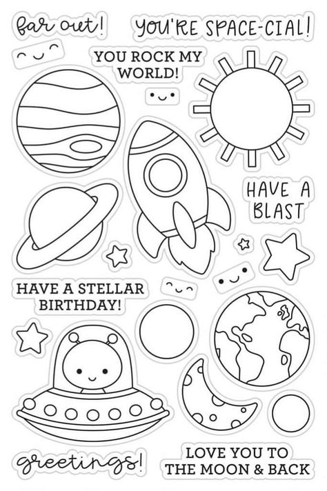 Space Coloring Pages Free Printable, Space Coloring Pages, Silicone Stamps, Kids Animals, Paper Notebook, Art Drawings For Kids, Cute Coloring Pages, Simple Doodles, Craft Art