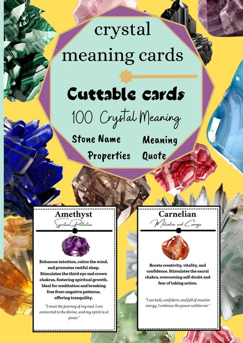 Business Card - Crystal Meaning Cards, Printable Gemstone Meaning Cards, Crystal Cards with Meaning of Stones Crystal Meanings Charts, Crystals Book, Crystal Meaning Cards, Crystal Cards, Crystal Book, Crystal Information, Book Guide, Crystal Drawing, Castle Aesthetic