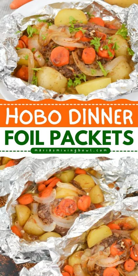 A hobo dinner recipe in the oven for easy cooking and cleanup! Loaded with ground beef and veggies, these foil packets are a delicious main dish. So grab some tin foil and try this dinner idea for tonight! Hobo Dinner Foil Packets, Dinner Foil Packets, Hobo Dinner Recipes, Ground Beef And Veggies, Hobo Meals, Hobo Dinner, Tin Foil Dinners, Hobo Dinners, Foil Meals