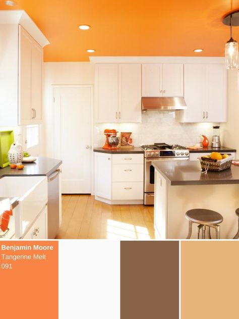 10 Ways to Decorate With Tangerine | HGTV Diy Citronella Torch, Light Orange Paint, Decorating With Sticks, Things To Paint, Yellow Furniture, Paint White, Tangerine Color, Orange Kitchen, Classic Farmhouse