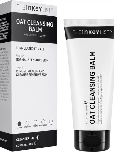 A 150ml tube of The INKEY List Oat Cleansing Balm, a fragrance-free, gentle makeup remover and cleanser enriched with oat extract. Hydrating Cleanser, Cleansing Balm, Gentle Cleanser, Blackheads, Almond Oil, Skin Moisturizer, Makeup Remover, Skincare Routine, Fragrance Free Products