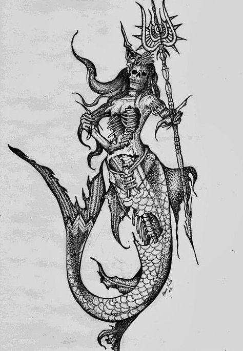 Dark Mermaid Tattoo, Taco Tattoos, Mermaid Zombie, Mermaid Skull, Ocean Theme Tattoos, Zombie Tattoo, Siren Tattoo, Mermaid Tattoo Designs, Pirate Tattoo