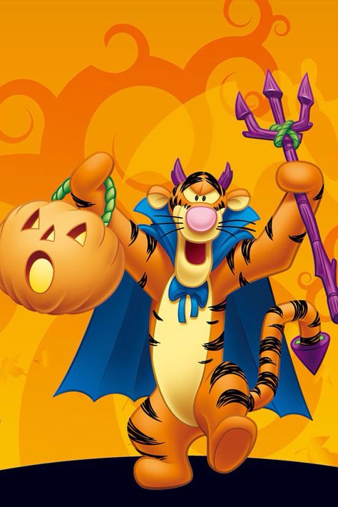 Trick or Treat Tigger Tigger Halloween, Winnie The Pooh Halloween, Tigger Disney, Halloween Wallpaper Backgrounds, Halloween Wallpaper Cute, Winnie The Pooh Pictures, Disney Valentines, Halloween Background, Mickey Mouse Halloween