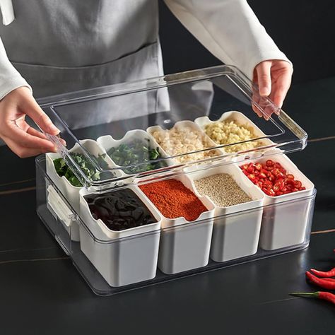 PRICES MAY VARY. 8-compartment seasoning storage box: Made of PET+PP material,it can directly contact the ingredients. You can use it with confidence. It is sturdy and durable,and you don't have to worry about the spice box falling or breaking. Color and Size: We have prepared 2 colors for you,namely white and green,with dimensions of (12.9 * 8.7 * 3.26 inches) and sufficient capacity. Kitchen seasoning can be stored in one box Sealed lid: The seasoning box is sealed with a lid,so the seasoning Seasoning Drawer, Seasoning Containers, Seasoning Organizer, Seasoning Storage, Recycling Station, Kitchen Seasoning, Seasoning Rack, Stackable Bins, Dry Food Storage