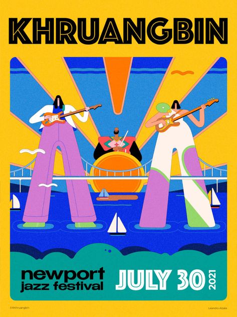 Khruangbin Poster, Music Fest Poster, Jazz Poster Design, Rock Festival Poster, Concert Illustration, Fest Poster, Picnic Park, Newport Jazz Festival, Poster Grafico