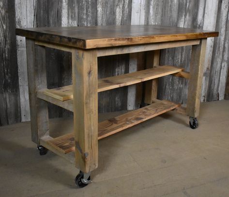 Rolling Kitchen Island Made of Reclaimed Barn Wood Made to - Etsy Canada Boathouse Ideas, Counter Height Kitchen Table, Narrow Kitchen Island, Rustic Kitchen Island, Rolling Kitchen Island, Small Kitchen Island, Narrow Kitchen, Island With Seating, Kitchen Roll