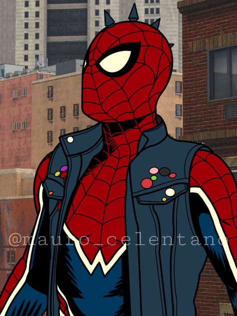 Spider Punk Suit, Punk Desktop Wallpaper, Spider Punk Wallpaper, Punk Suit, Close Up Art, Spiderman Spiderman, Marvel Wallpaper Hd, Hobie Brown, Punk Wallpaper