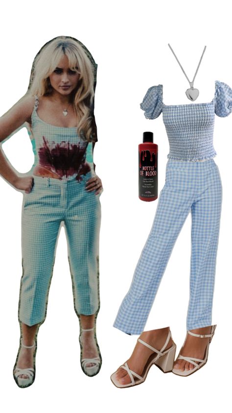 I forgot to check the prices😭 but if you click on it then press “shop more” then you should get cheaper options! The heels, pants, and blood are pretty cheep though. Sabrina Carpenter Taste Outfits, Blue Plaid Outfit, Sabrina Carpenter Outfits, Plaid Outfits, Blue Plaid, Sabrina Carpenter, Costume Party, Dream Clothes, Clothing Items