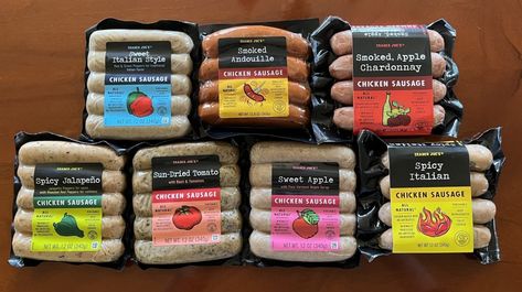 Every Trader Joe's Chicken Sausage, Ranked From Worst To Best Trader Joes Recipes Dinner, Sausage Brands, Dinner Sausage, Roasted Sprouts, Best Sausage, Chicken Apple Sausage, Trader Joes Recipes, Jalapeno Chicken, Apple Sausage