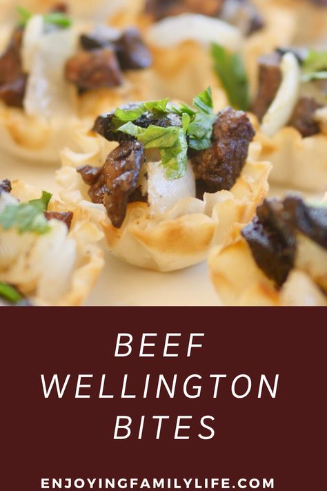 Mini Beef Wellington Bites Jeff Mauro, Mini Beef Wellington Bites, Mini Beef Wellington Appetizers, Mini Beef Wellingtons, Mini Ground Beef Wellington, Individual Beef Wellington Filet Mignon, Vegetarian Biscuits And Gravy, Steak Appetizers, Beef Wellington Bites