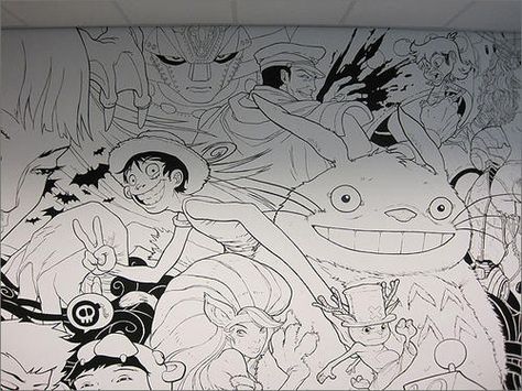 Wall Mural (as opposed to carousel animals...) Anime Mural Wall Art, Anime Mural, Anime Wall Mural, Anime Wall Painting, Geek Room, Gamers Anime, Data Visualization Design, Anime Room, Sharpie Art