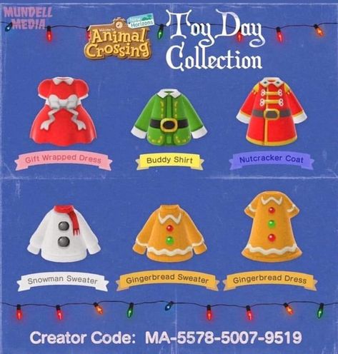 Christmas Clothes Acnh, Acnh Toy Day, Animal Crossing Christmas Clothes, Acnh Christmas Clothes, Animal Crossing Christmas Codes, Christmas Animal Crossing, Acnh Holiday, Animal Crossing Christmas, Acnh Christmas Code