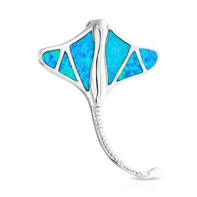 Amazon.com: Bling Jewelry 925 Silver Synthetic Blue Opal Inlay ... Stingray Pendant, Stingray Fish, Blue Opal Jewelry, October Birthstone Jewelry, Nautical Jewelry, Jewelry Pendants, Blue Pendant, Themed Jewelry, Stingray