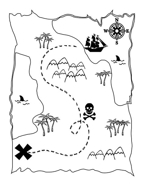 FREE Printable Pirate Map - a fun coloring page for the kids! { lilluna.com } Treasure Maps For Kids, Pirate Map, Pirate Coloring Pages, Pirate Activities, Pirate Treasure Maps, Pirate Crafts, Free Activities For Kids, Maps For Kids, Pirate Day