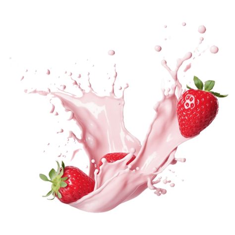 strawberry splash with milk or yogurt on transparent background Strawberry Milk Background, Yogurt Background, Milk Background, Strawberry Background, Milk Strawberry, Yogurt Packaging, Direct Painting, Food Web Design, Ice Cream Poster