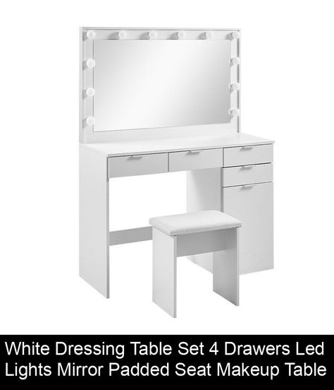 Led Lights Mirror, Ikea Dressing Table, White Dressing Table, Soft Stool, Room Wishlist, Lights Mirror, Small Dressing Table, White Dressing Tables, Dressing Table Stool