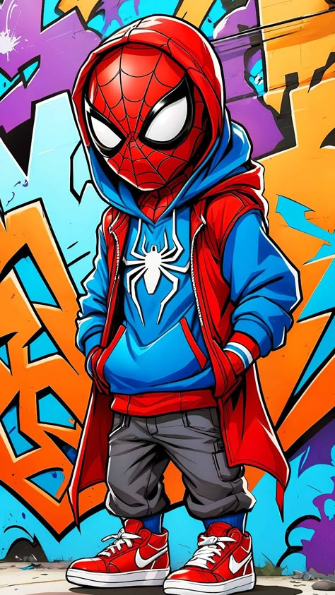 Spiderman Graffiti Art, Spiderman Cartoon Wallpaper, Spider Man Graffiti, Design A Superhero, Spiderman Painting, Spiderman Images, Africa Art Design, Buddhist Art Drawing, Spiderman Kids