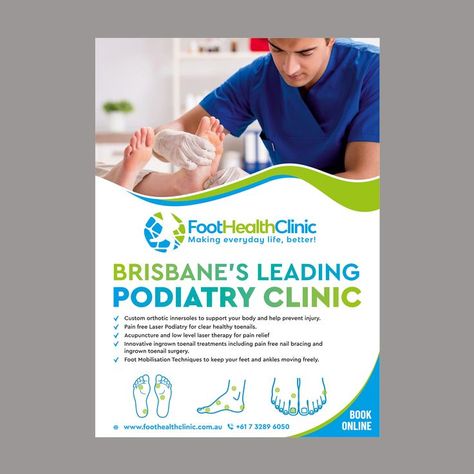 Paper Advertisement of Health Clinic Podiatry Clinic, Low Level Laser Therapy, Advertising Graphic Design, Advertisement Design, Health Clinic, Laser Therapy, Pain Free, Injury Prevention, Visual Communication