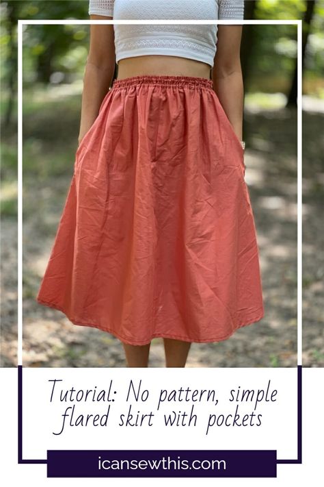 DIY tutorial: No pattern, simple summer skirt with pockets - I Can Sew This Diy Skirt Pattern, How To Make A Skirt, Make A Skirt, Pola Rok, Skirt Pattern Free, Everyday Skirts, Midi Skirt Pattern, Dresses By Pattern, How To Make Skirt