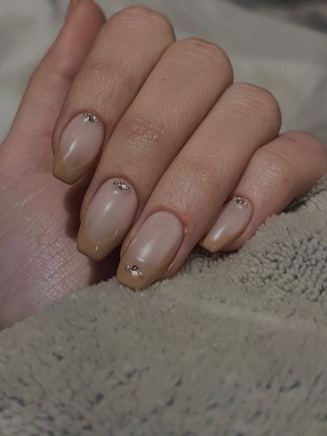 Beige French Nails, French Nails With Gems, Nails With Gems, French Nails, Gems, Nails, Quick Saves