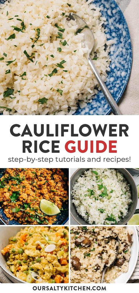 Let's cook cauliflower rice! Learn how to rice cauliflower using three different methods, and how to cook cauliflower rice from fresh or using frozen cauliflower rice. Plus our favorite go-to recipes for seasoned cauliflower rice, and how to use it as a grain free substitute in risotto, fried rice, and so much more! This is a comprehensive guide on all things cauliflower rice, perfect for keto, whole30, paleo, low carb and vegan diets. #cauliflowerrice #howtocook #whole30 #keto #lowcarb Ricing Cauliflower How To, Whole 30 Cauliflower Rice, How To Cook Riced Cauliflower, How To Season Cauliflower Rice, Fresh Cauliflower Rice Recipes, Frozen Cauliflower Rice Recipes, Fresh Cauliflower Rice, Seasoned Cauliflower Rice, Riced Califlower Recipes