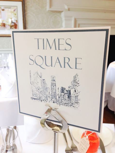 New York theme wedding tables name number cards Times Square Time Square Theme Party, New York Bridal Shower Theme, New York Themed Wedding, New York Theme Wedding, Banquet Themes, New York Theme Party, Ny Party, New York Party, Table Planner