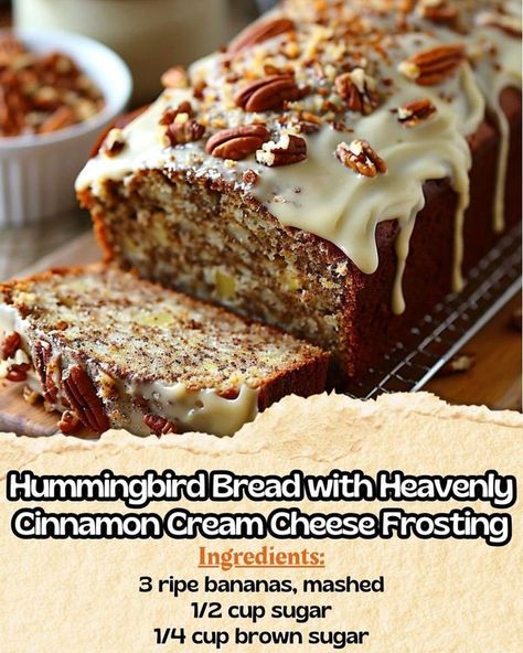 Hummingbird Bread Recipe, Hummingbird Bread, Soup Maker Recipes, Delicious Banana Bread Recipe, Cinnamon Cream Cheese, Martha Stewart Recipes, Cinnamon Cream Cheese Frosting, Ripe Bananas, Bread Recipes Sweet