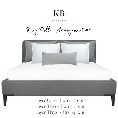 Here's an easy way to arrange your pillows on a king sized bed! King Pillow Arrangement, King Bed Styling, Bedroom Pillows Arrangement, Ikea Malm Bed, Pillow Sizes Chart, Interior Curtains, Malm Bed, King Sized Bed, Black Bedroom Decor