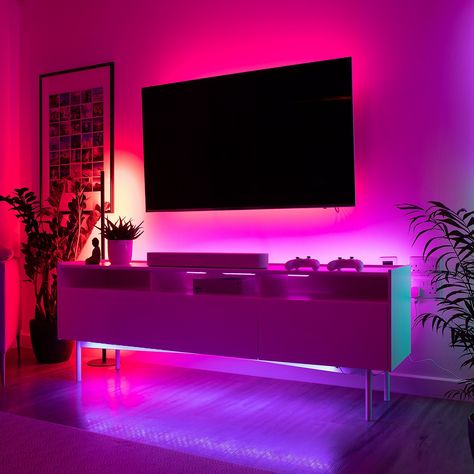 Mood Lighting For Bedroom, Rgb Lighting Ideas, Rgb Room, Mood Lighting Bedroom, Led Light Living Room, Tv Setup, Led Room, Led Bed, Led Beds