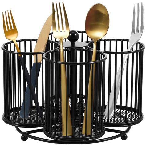 Qenwkxz Metal Utensil Caddy, 360 Degree Rotating Cutlery Holder, 4 Compartment Flatware Storage Basket, Multipurpose Countertop Silverware Organizer - Walmart.com Cutlery Caddy, Silverware Organizer, Customised Water Bottles, Silverware Organization, Christmas Spoons, Utensil Caddy, Flatware Storage, Makeup Supplies, Cutlery Holder