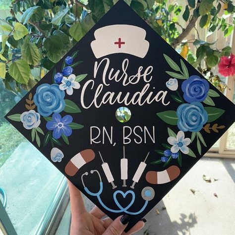 Painted Graduation Cap, Bsn Graduation Cap, Nurse Graduation Cap Designs, Graduation Cap Decoration Nursing, Education Graduation Cap, Nursing School Graduation Pictures, Education Graduation, Nurse Graduation Cap, College Grad Cap Ideas