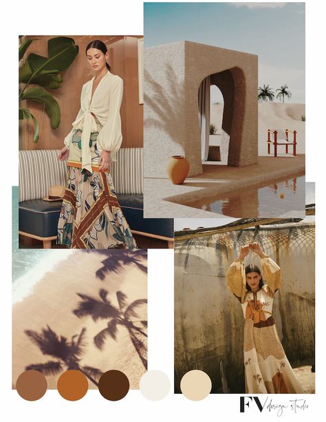 FASHION VIGNETTE: DESERT TROPICS / FALL 2022 Desert Mood Board Fashion, Simple Moodboard, Desert Pool, Fashion Trending Moodboard, Fashion Trend Forecast, Trend Forecast, Desert Fashion, Natural Palette, Color Trends Fashion