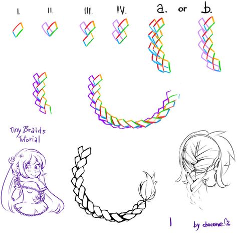 Anime Braided Hair Reference, Fishtail Braid Drawing, Braid Art Tutorial, French Braid Art Reference, How To Draw Braids Anime, Anime Braided Hair Drawing, Braided Hairstyles Anime, Anime Braids Drawing, Hair Braid Reference