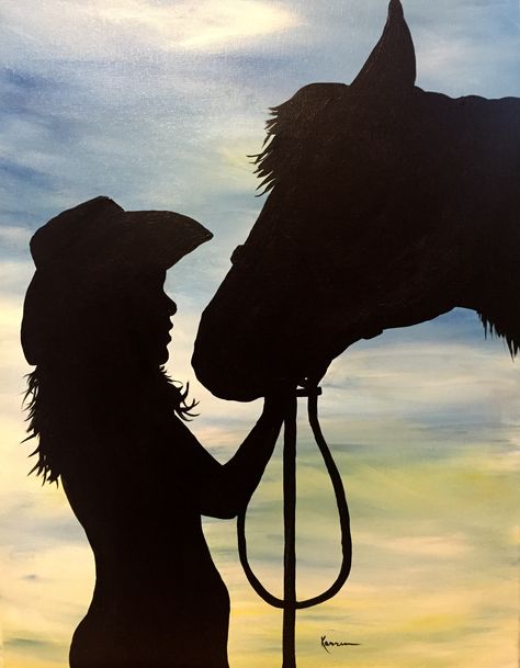 Cute Horse Paintings Easy, Horse Silhouette Painting, Shadow Painting Ideas, Easy Horse Painting, Horses Painting On Canvas, Horse Canvas Painting, Shadow Painting, Silhouette Painting, Paint Nite