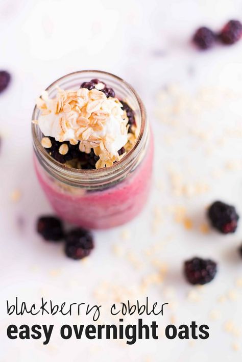 Looking to boost your nutrition and stay healthy this summer?  Take a quick minute to prep this Blackberry Cobbler Easy Overnight Oats for an healthy, delicious, and filling grab and go breakfast!  This post is sponsored by Bob's Red Mill. Smoothie Easy, Overnight Oats With Yogurt, Cobbler Easy, Easy Overnight Oats, Overnight Oats Recipe Healthy, Blackberry Cobbler, Overnight Oats Healthy, Overnight Oatmeal, Grab And Go Breakfast