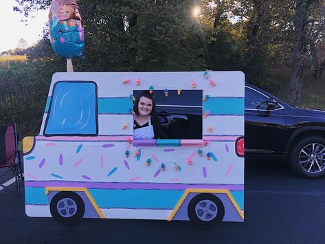 I’ve Cream Truck Cardboard, Trunk Or Treat Food Truck, Food Truck Trunk Or Treat, Cardboard Box Ice Cream Truck, Ice Cream Golf Cart, Ice Cream Truck Trunk Or Treat, Trunk Or Treat Ice Cream, Ice Cream Truck Or Treat, Diy Ice Cream Truck Cardboard Boxes