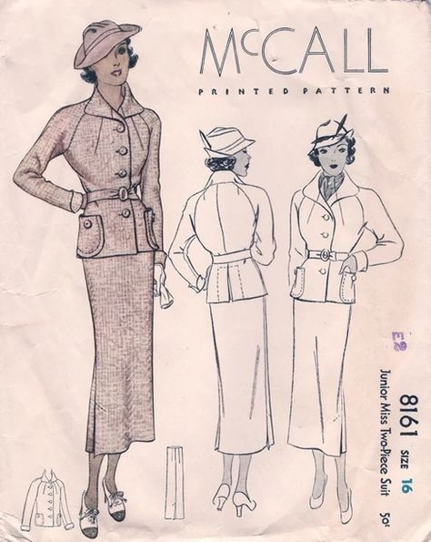 Sewn Skirt, Mccall Patterns, Fashion 1940s Style, 1930 Fashion, 1930's Fashion, Retro Sewing Patterns, 30s Fashion, Womens Clothing Patterns, Suit Pattern