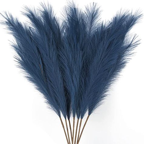 Faux Pampas Grass Large Tall Fluffy Flower Boho Decor for Vase Filler Wedding Decor Blue, 2023 Decor, Faux Pampas, Home Wedding Decor, Pampas Grass Decor, Room Blue, Fake Flower, Wedding Vases, Blue Living Room