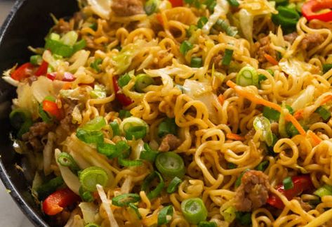 Egg Roll Ramen Skillet Egg Roll Ramen Skillet, Egg Roll Ramen, Ramen Skillet, One Dish Dinners, Skillet Dinners, 12 Tomatoes, Ramen Recipes, Egg Roll, Asian Cooking