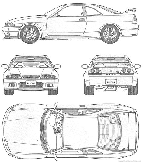 Nissan Skyline R33 Drawing, Nissan Skyline Drawing, Nissan Skyline R34 Drawing, Gtr Drawing, Nissan Skyline Gtr R33, Skyline Gtr R35, R33 Skyline, Car Blueprint, Nissan R33