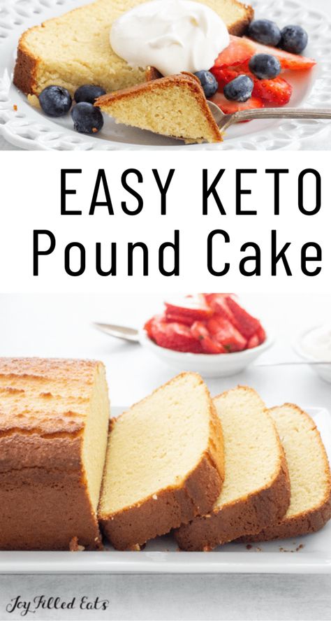 Moist, flavorful and simple, this Keto Pound Cake is a family favorite. It’s buttery, soft, and the perfect dessert for any occasion. Take this low-carb, gluten-free, grain-free dessert to all your spring and summer parties! Keto Pound Cake, Pudding Chia, Resipi Kek, Grain Free Desserts, Joy Filled Eats, Pound Cake Recipe, Thm Desserts, Keto Cake, Recetas Keto