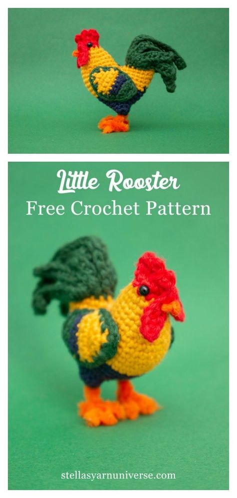 Little Rooster Amigurumi Free Crochet Pattern and Video Tutorial #freecrochetpattern #crochetpattern #eastergiftidea Crochet Farm Animals Free Pattern, Crocheted Rooster, Farm Crochet, Dog Farm, Crochet Bird Patterns, Crochet Chicken, Easter Crochet Patterns, Crochet Birds, Pola Amigurumi