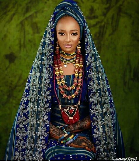 Fulani Bride In Blue Traditional Wedding Attire, Henna Painting and Jewelry | Clipkulture | Clipkulture African Bride, Traditional Wedding Attire, African Wedding Dress, Face Beat, African Inspired Fashion, African Lace, Traditional Fashion, African Wedding, African Beauty